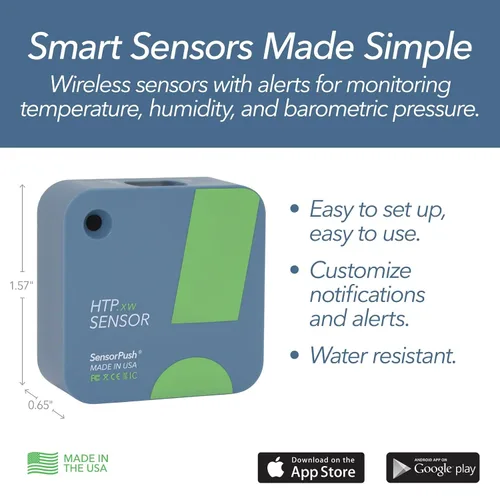Vista 2 de SensorPush HTP.xw Sensor de temperatura inteligente y sensor de humedad - Termómetro, barómetro e higrómetro con monitoreo de aplicaciones, índice
