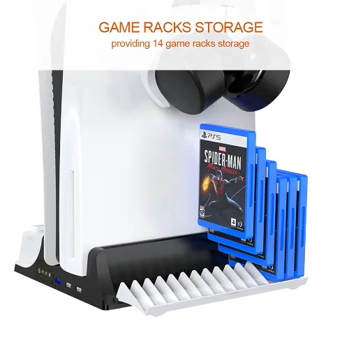Vista 6 de PS5 Vertical Stand with Cooling Fan and Dual Controller Charger Station for Playstation 5 PS5 Console,JOYTORN PS5 Charging Dock Station with Headset