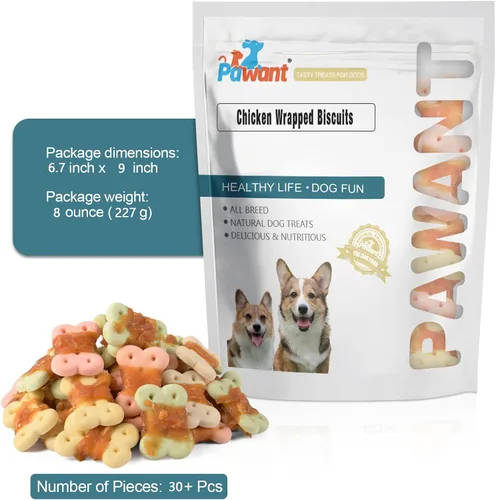 Vista 6 de Golosinas envueltas en pollo para perros, masticables sin cuero crudo, 8 onzas 30% real poultry; 60% baked core; 15% protein; easily digestible