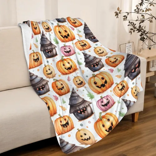Vista 47 de Manta de Halloween para bebé, diseño de calabaza, fantasma, telaraña, súper suave, manta acogedora para recién nacido, manta de recepción para bebé