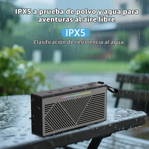 Vista 2 de Altavoz Bluetooth, altavoces Bluetooth inalámbricos portátiles con sonido HD, altavoz impermeable IPX5 con luces LED RGB, Bluetooth5.3