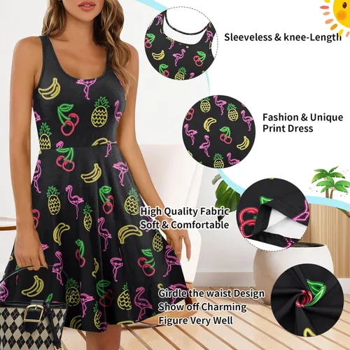 Vista 61 de uideazone - Vestido de mujer sin mangas cuello redondo de verano, para playa, casual, Midi línea A.