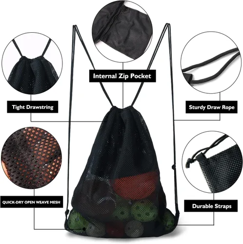 Vista 25 de GSE Games & Sports Expert Bolsa de malla con cordón para béisbol, pelotas de pickleball, pelotas de golf, gimnasio, equipo de natación, lavandería