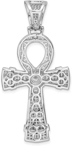 Vista 3 de Auriga Fine Jewelry Colgante de cruz Ankh de plata esterlina 925 con circonita cúbica rodiada para mujer (L-2.131 in, W-1.039 in), Metal, Circonita