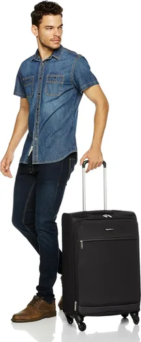 Vista 8 de Tienda Basics Maleta de equipaje giratoria de mano Softside con ruedas, Negro, Juego de 3 piezas (21"25"30")