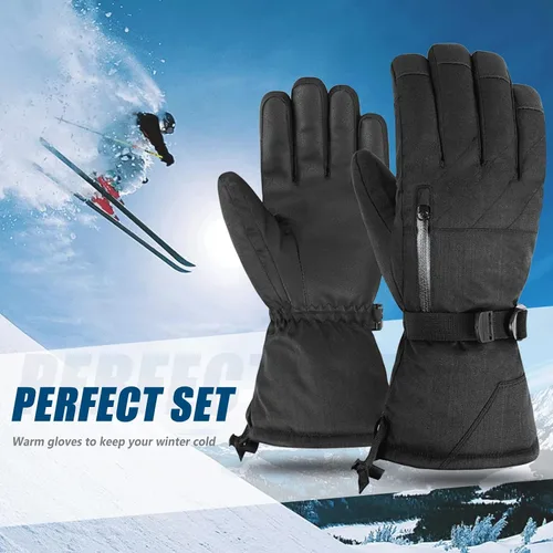 Vista 3 de Guantes de esquí para niños, guantes de nieve impermeables, guantes de snowboard para pantalla táctil, guantes de invierno con bolsillo para niños