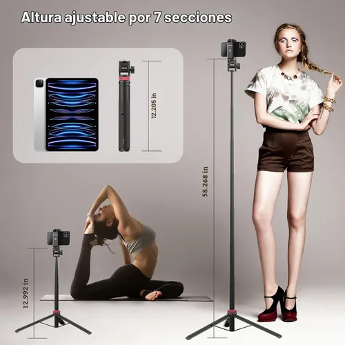 Vista 3 de MT-71 Trípode extensible para selfie stick de 57.48 pulgadas con abrazadera