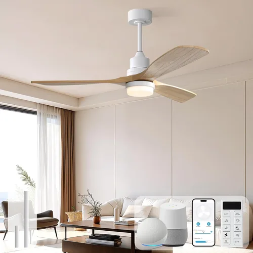 Vista 23 de Sofucor Ventilador de techo con luces y control remoto, ventilador de techo de madera LED moderno de 52 pulgadas con varillas descendentes