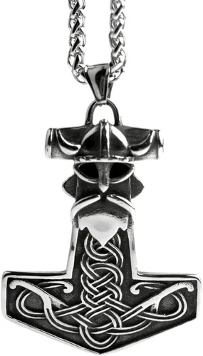 Vista 9 de LANGHONG Collar de martillo de Thor vikingo nórdico Mjolnir para hombre, joyería de talismán