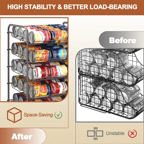 Vista 4 de MOOACE Organizador de latas, dispensador de almacenamiento de latas de 5 niveles con capacidad para hasta 60 latas, organizador de latas, ideal