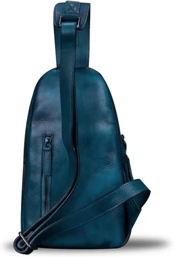 Vista 3 de IVTG Bolso bandolera de cuero genuino para hombres y mujeres, mochila de hombro hecha a mano cruzada para motocicleta