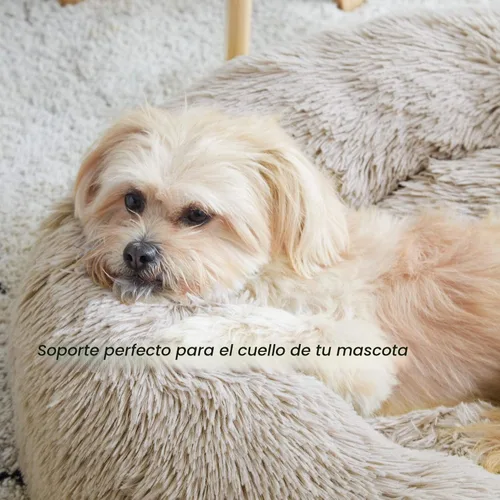 Vista 6 de Cama calmante para perros y gatos, cama antiansiedad, de felpa, con forma de dona, redonda, acolchada, de piel sintética, suave y esponjosa
