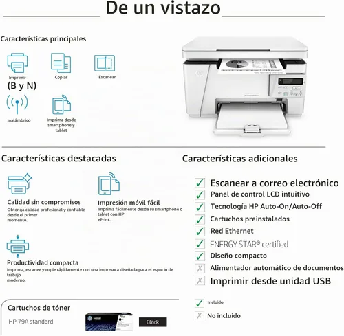 Vista 6 de HP LaserJet Pro M26nw Impresora láser compacta inalámbrica todo en uno, funciona con Alexa (T0L50A)