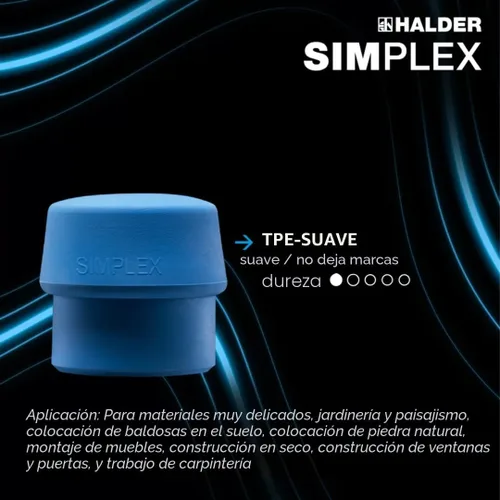 Vista 6 de Halder 3013.040 Simplex 21 oz Martillo de cara suave, caucho azul/caras de goma grises