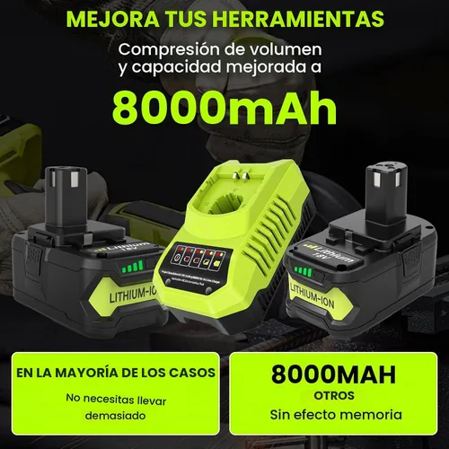 Vista 2 de Paquete de 2 repuestos P102 de 80000mAh para batería Ryobi de 18 V y Compatible con herramientas eléctricas inalámbricas Ryobi de litio P102 P103