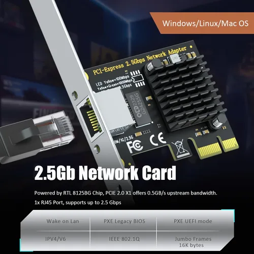 Vista 3 de GLOTRENDS LE8105 - Tarjeta de red de 2,5 Gb para PC de sobremesa, servidor, puerto RJ45, velocidad de 2500/1000/100 Mbps