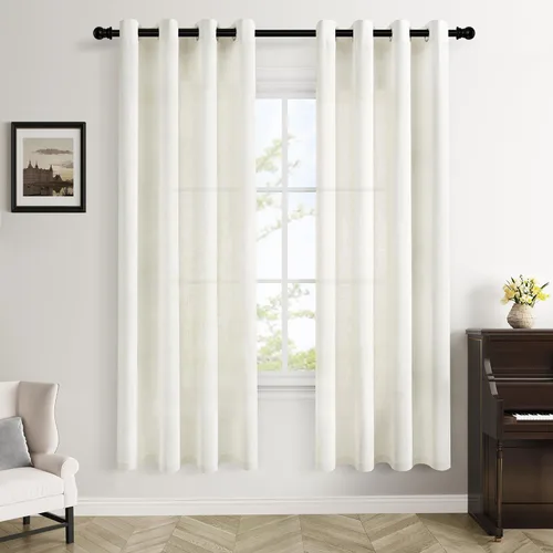Vista 91 de Cortinas de lino negro para dormitorio y sala de estar de 84 pulgadas de largo, juego de 2 paneles, para habitación de niños, filtro de luz
