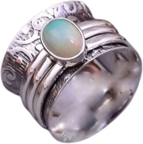Vista 12 de Gemstone Spinner Ring for Women, 925 Sterling Silver Boho Meditation Band with Amethyst, Moonstone, Opal, Garnet, Gift for Her