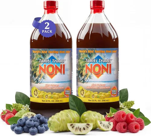 Vista 8 de Tahiti Trader Jugo original de noni de alta potencia, jugo de fruta puro de noni con arándanos y frambuesa, superalimento antioxidante orgánico que