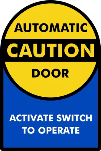 Vista 9 de SmartSign, calcomanía para vidrio de doble cara con leyenda "Caution: Automatic Door 2-Sided Message", círculo de 6 pulgadas de diámetro