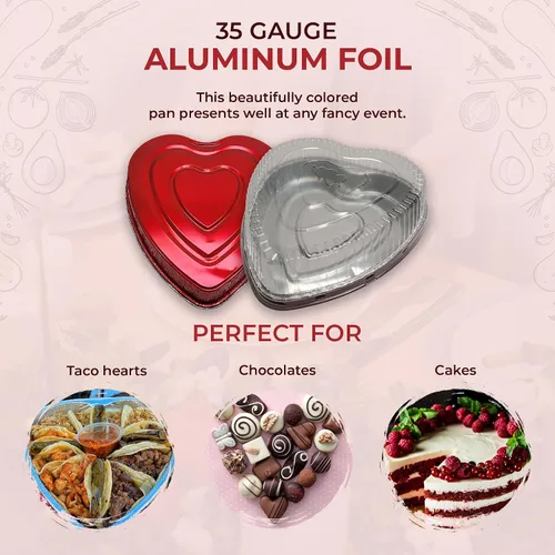 Vista 4 de KitchenDance - Molde de aluminio desechable en forma de corazón con tapa de cúpula a presión, sartén de papel de aluminio de 8 pulgadas perfecto