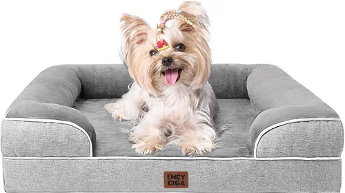 Vista 58 de EHEYCIGA – Cama ortopédica impermeable para perros pequeños, de espuma viscoelástica tipo caja de huevos, con bordes elevados y base antideslizante