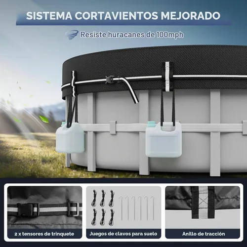 Vista 3 de LXKCKJ Cubiertas de piscina redondas de 10 pies para piscinas sobre el suelo, cubierta solar de piscina 420D con set de accesorios de clavos