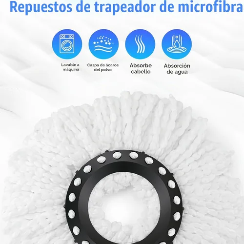 Vista 7 de Cabezal de repuesto para trapeador giratorio 360 con sistemas de juego de escurridor, repuestos de mopa giratoria de microfibra, fácil limpieza