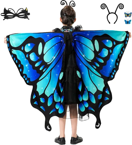 Vista 2 de Tibeha Halloween Butterfly Costume for Adult - Double-Sided Printing Wings Women Kids Girls Cape