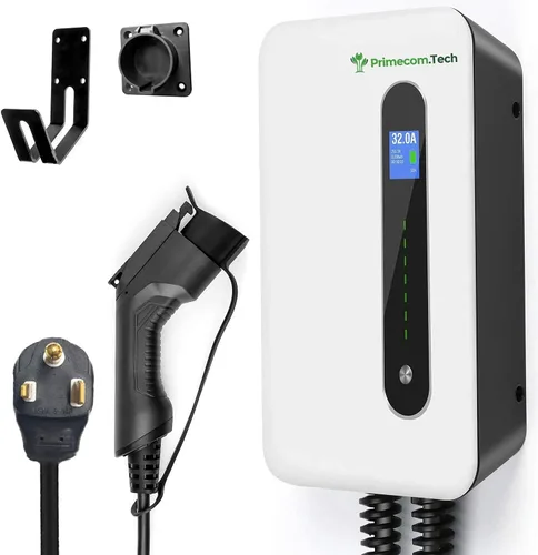 Vista 10 de PRIMECOM - Estación de carga de pared inteligente para vehículos eléctricos de 32 amperios, nivel 2, EVSE, 220/240 voltios, cargador eléctrico