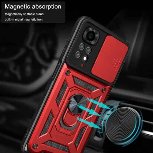 Vista 3 de CCSmall Funda para Xiaomi Redmi Note 11 4G (no 5G) con cubierta de cámara deslizante, funda de protección de grado militar resistente con soporte
