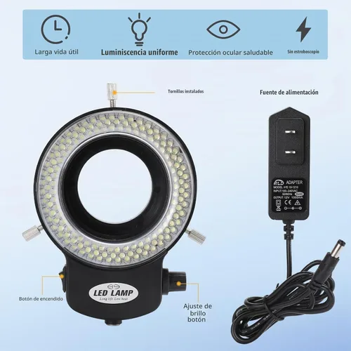 Vista 3 de Luz de microscopio de anillo de 144 LED, iluminador ajustable para microscopios estéreo de laboratorio y cámara