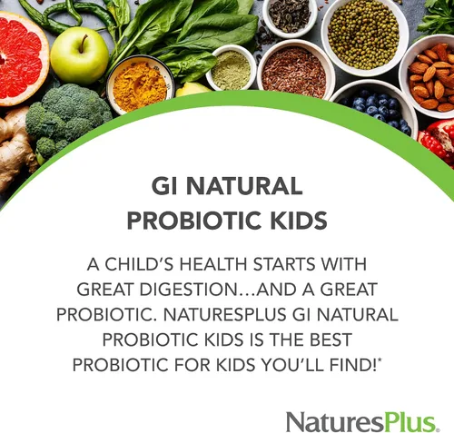 Vista 2 de NaturesPlus GI Natural Probiotic Kids, mezcla de bayas - 30 masticables - Salud digestiva e inmunológica solo para niños - Sin gluten - 30 porciones