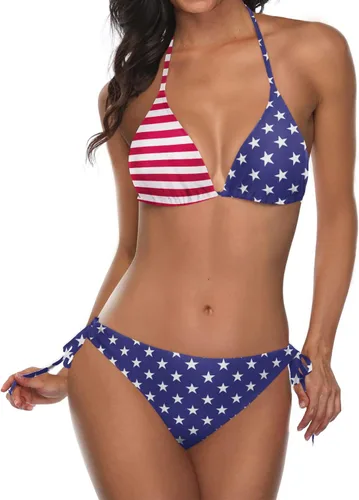 Vista 29 de Tempt Me - Conjunto de bikini triangular para mujer, traje de baño sexy de dos piezas, traje de baño con cintas laterales Azul verde