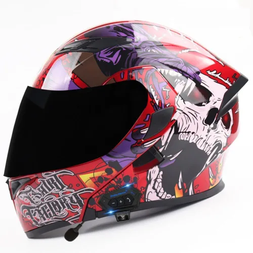 Vista 14 de Casco modular Bluetooth para motocicleta, aprobado por DOT, abatible, de cara completa, integrado, antivaho, doble visera, casco para motocicleta