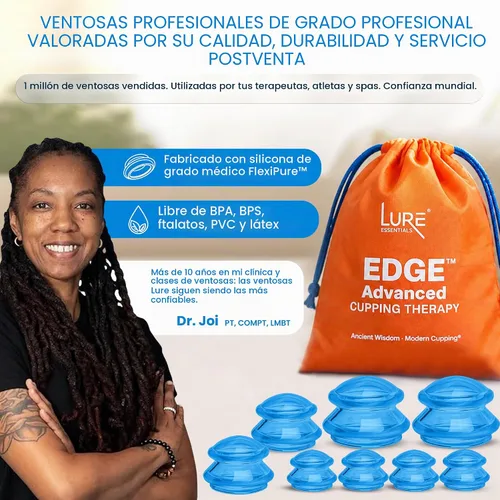 Vista 5 de Juego de ventosas de silicona Lure Essentials Edge, kit de ventosas para terapia de masaje, ventosas duraderas para uso profesional y doméstico Azul
