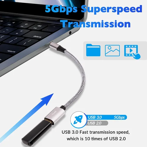 Vista 2 de Adaptador USB-C a USB 3.1 (Paquete de 2), Cable OTG tipo C trenzado de nylon USB C macho a USB A 3.0 hembra para iPhone 15, iPhone 15 ProMax