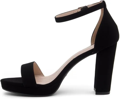 Vista 3 de Shoe Land Enlove - Sandalias de tacón de plataforma para mujer, puntera abierta, correa de tobillo, tacón alto grueso, zapatos de vestir para bodas