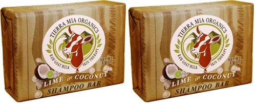 Vista 2 de Tierra Mia Organics Barra de champú para terapia cutánea con leche de cabra cruda, lima y coco, 3.8 onzas (636371)