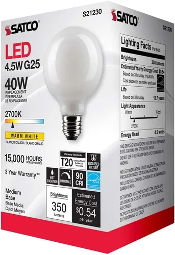 Vista 6 de Satco S21230 4.5G25/LED/WH/927/120V - Paquete de 6 Warm White, 120V