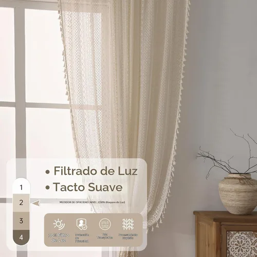 Vista 4 de WAZZIO Cortinas de Encaje, Cortina Boho de Crochet para Dormitorio, Cortinas de Café de Algodón, 45 Pulgadas de Largo, 2 Paneles con Bolsillo