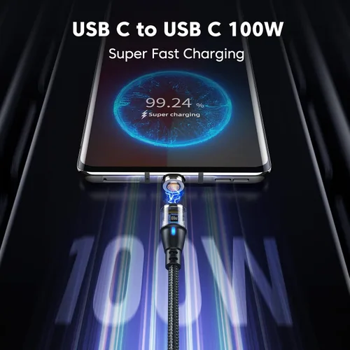 Vista 8 de Cable de carga magnético USB C de 100 W, paquete de 2 (3.3 pies + 6 pies), cable magnético de carga rápida 6 en 1, cable de carga USB C magnético