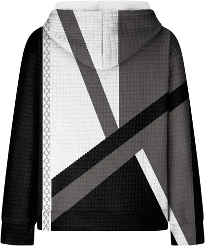 Vista 3 de Sudaderas con capucha para mujer, con cordón, de manga larga, con estampado de gofre, cómodos y elegantes con bolsillo