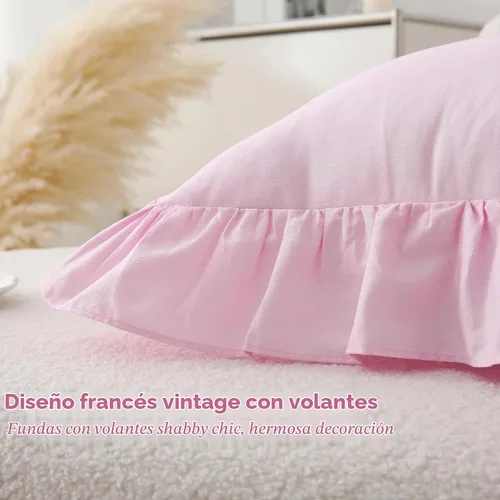 Vista 4 de 2 Pack Pink Ruffle Throw Pillow Covers 18"x18" Rosa