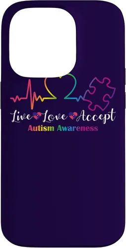 Vista 17 de Funda para iPhone 13 Pro Max Live Love Acept Autismo Concientización ECG Línea de Pulso Autismo Mamá
