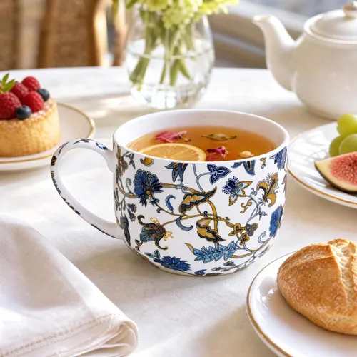 Vista 5 de Tazones de sopa de 25 onzas de porcelana con mangos, taza grande de sopa para café, cereal, avena, café con leche, sopa floral, taza de sopa