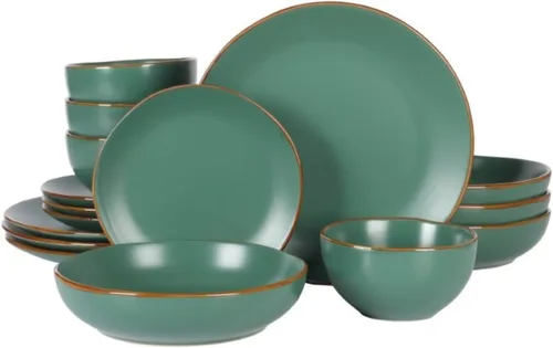 Vista 28 de Gibson Home Hazeltine - Juego de vajilla de cerámica de piedra azul marino de 16 piezas, platos y cuencos, juego de cocina de cerámica duradera Azul