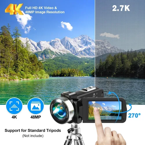 Vista 3 de Cámara de video 4K de visión nocturna videocámara digital, cámara de vlogging de 48MP para YouTube, grabadora de cámara digital con zoom 18X