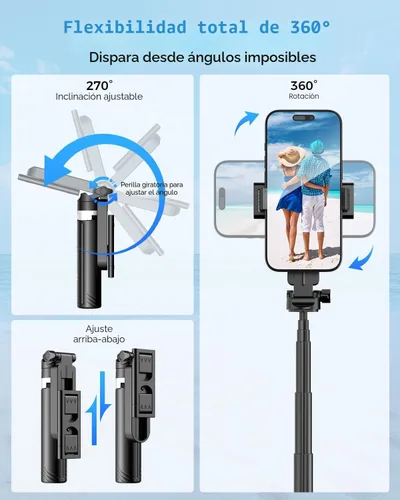 Vista 7 de Trípode para teléfono 3 en 1 con luces LED y control remoto, soporte de trípode extensible para selfie, portátil compacto con control remoto