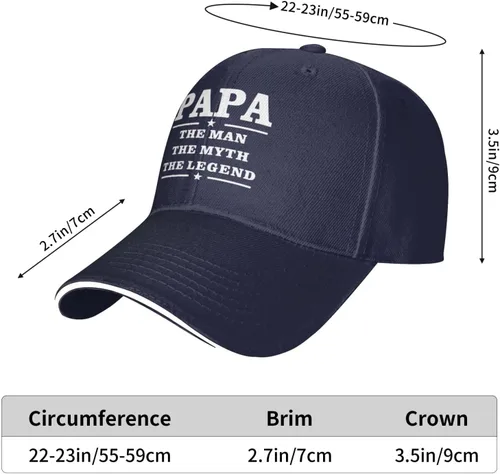 Vista 7 de Papa The Man The Myth The Legend Unisex Baseball Cap Dad Hat Adjustable Snapback Hats Sandwich Cap Trucker Hat Navy Blue